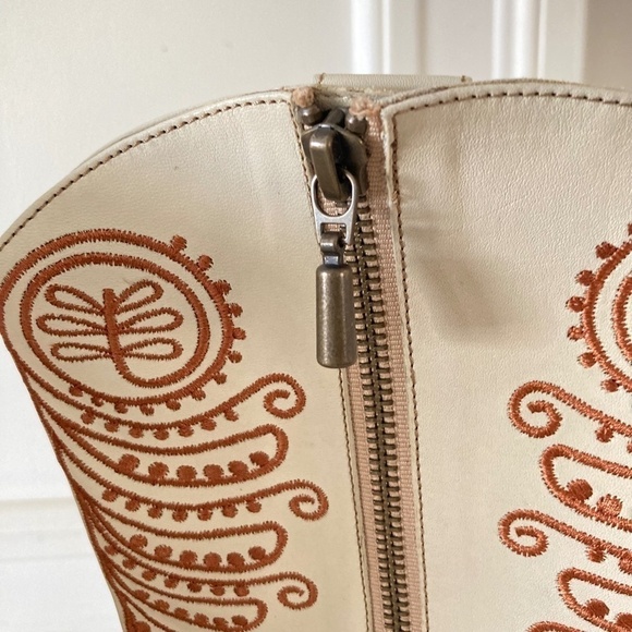 NWT Italian Cowboy Marco Delli Huyana Ivory Leather Embroidered Boots Sz 40 - Picture 8 of 11